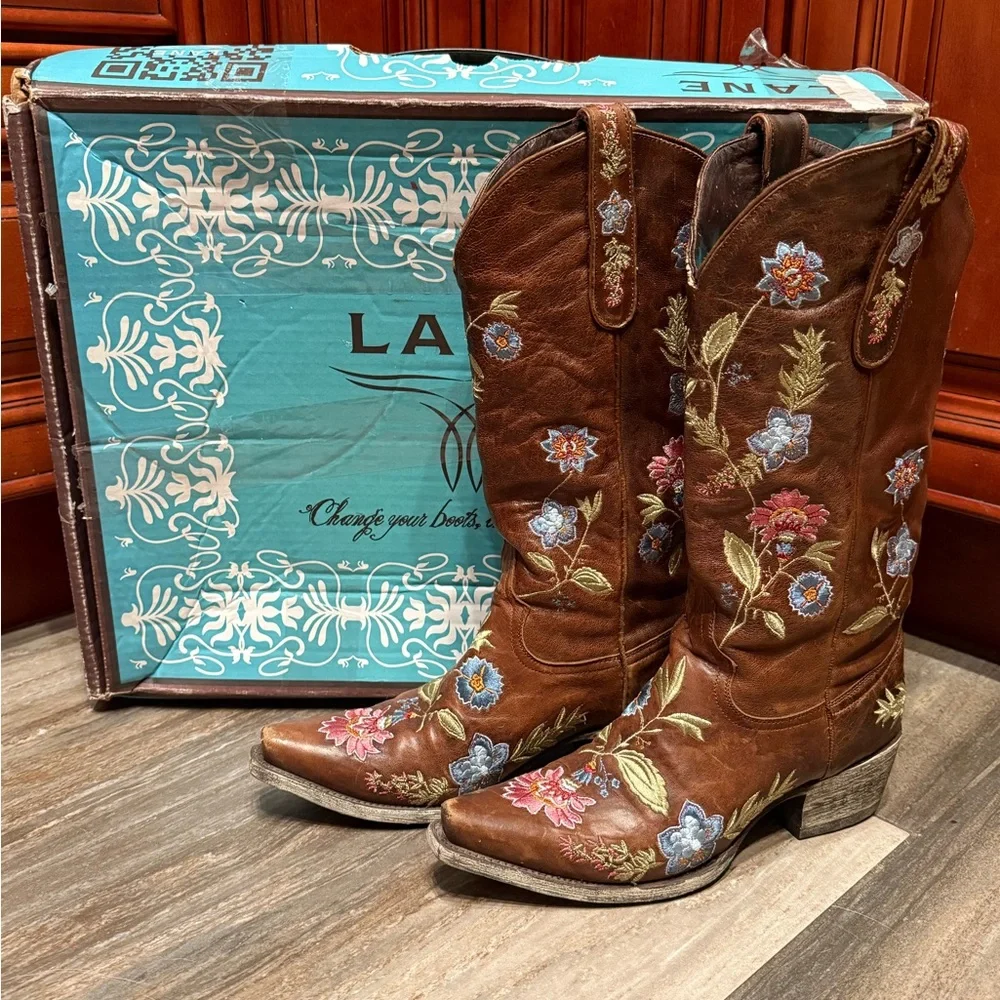 Lane Boots Bella Floral Embroidery Flower Wedding Cowboy Boots Western Rare 7.5 - Picture 5 of 9